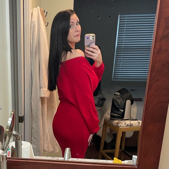 Women's V Neck Wrap Knit Dresses Batwing Sleeve Backless Slit Maxi Dress - Picture 2 of 6